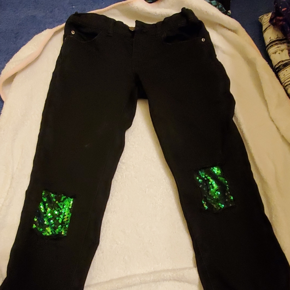 Black flip sequin girls jeans